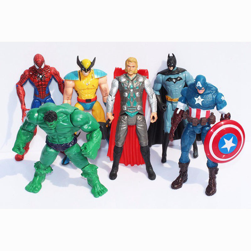 6X Marvel Hulk+Captain+Wolverine+Batman+Spiderman Figure Collection Kids Action Figure Toys Robot WJ424